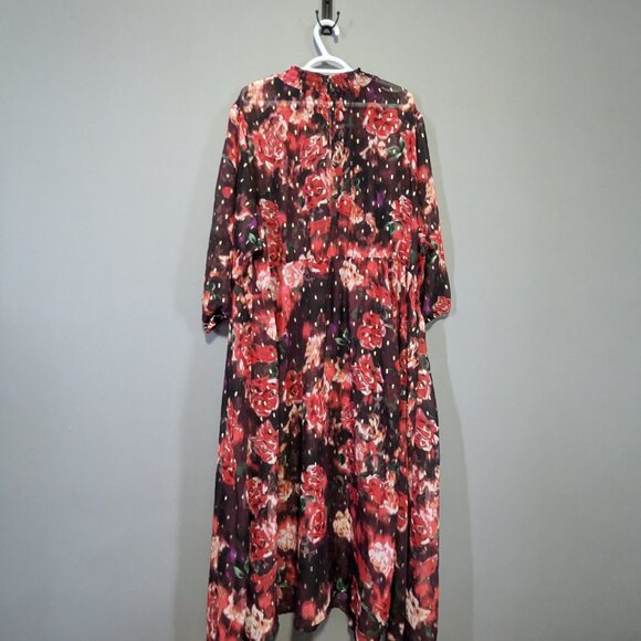 Torrid Burgundy Purple Floral Chiffon Mock Neck Midi Dress Plus Size 5 - Picture 4 of 4